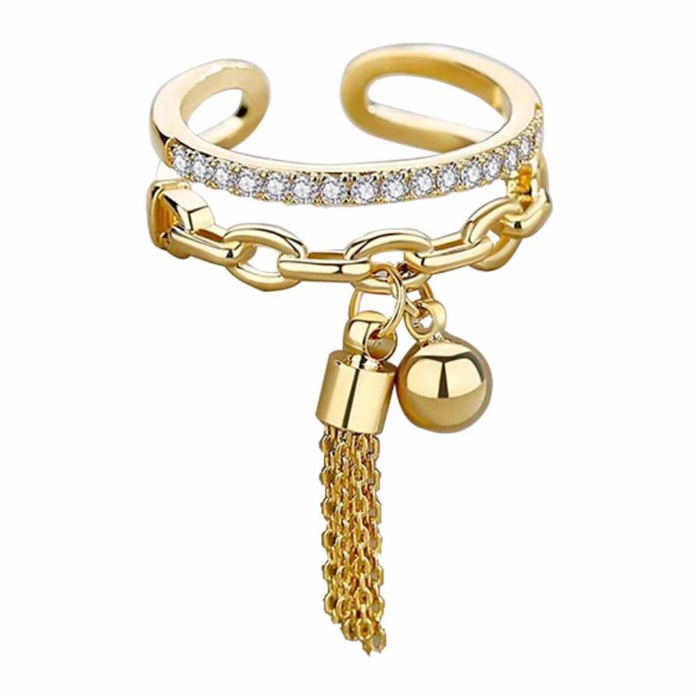 Women's Adjustable Open Crystal Ring With Tassel Drop