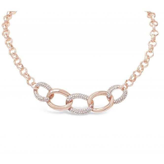 Women's Rhodium Plated Crystal Oval Hooped Chain Necklace