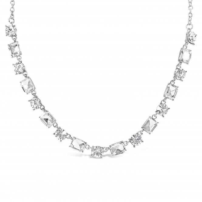 Women's Rhodium Plated Crystal Necklace And Earrings