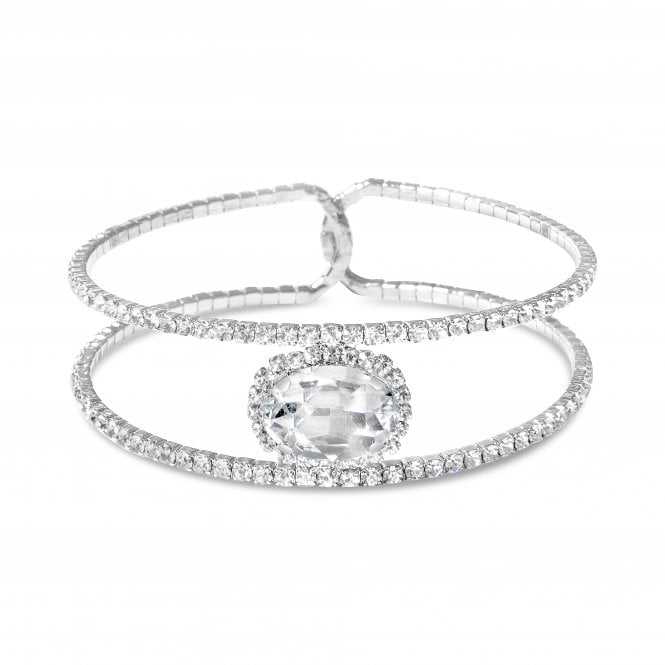 Women's Rhodium Plated Expandable Bracelet With Crystal Stone