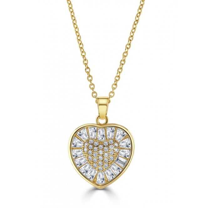 Women's Gold Plated Cubic Zirconia Heart Pendant With Link Chain