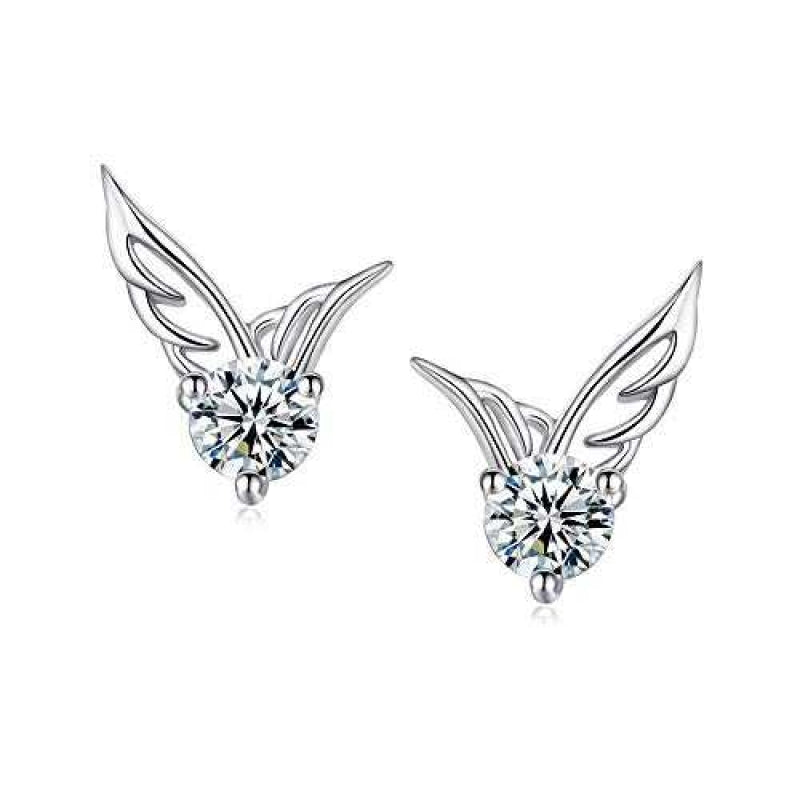 Women's Silver Plated Angel Wing Stud Earrings With Rhinestone