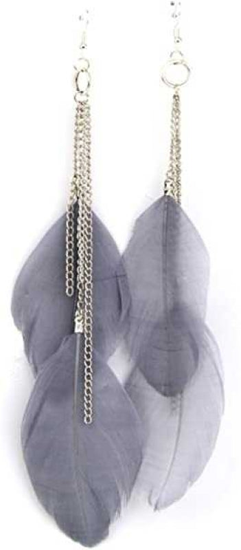 Women's Chain Drop Feather Earrings With Fish Hook Closure
