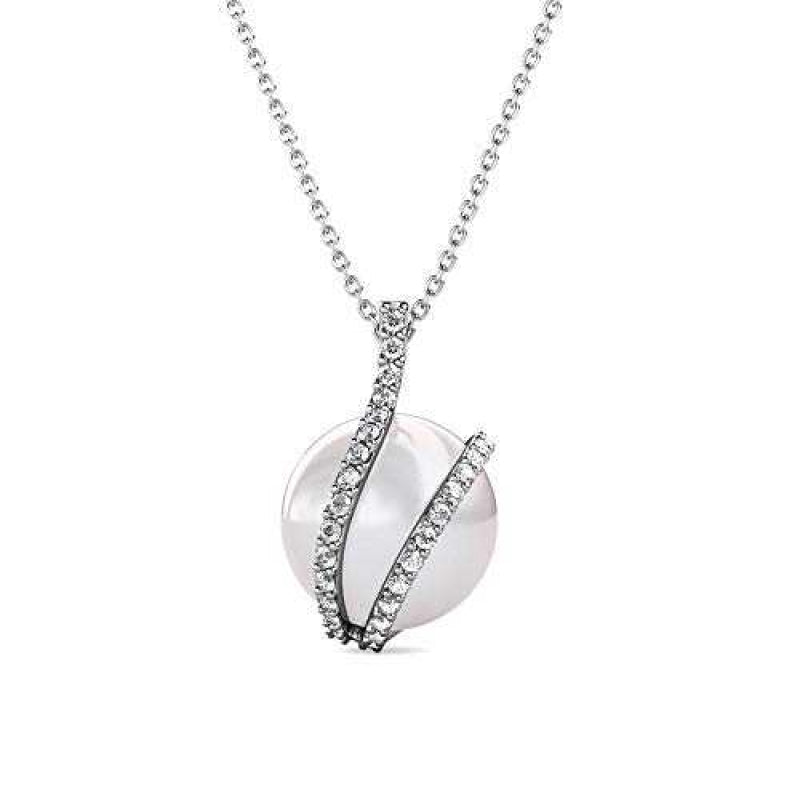 Women's Crystal Round Pearl Pendant With 18 Inch Link Chain