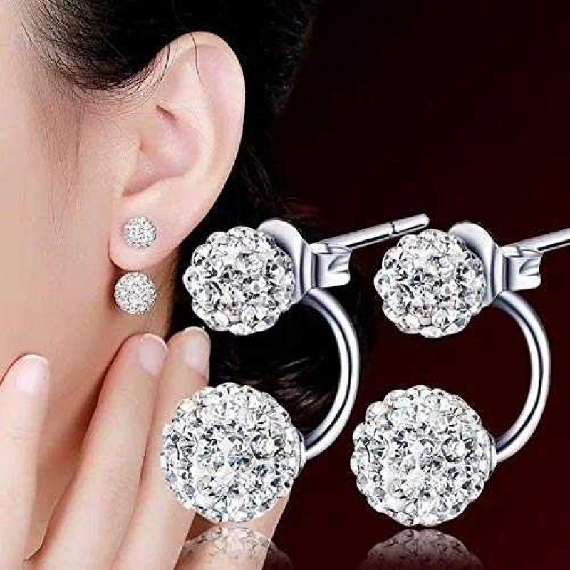 Women's Front And Back Round Earrings Studded With Stones