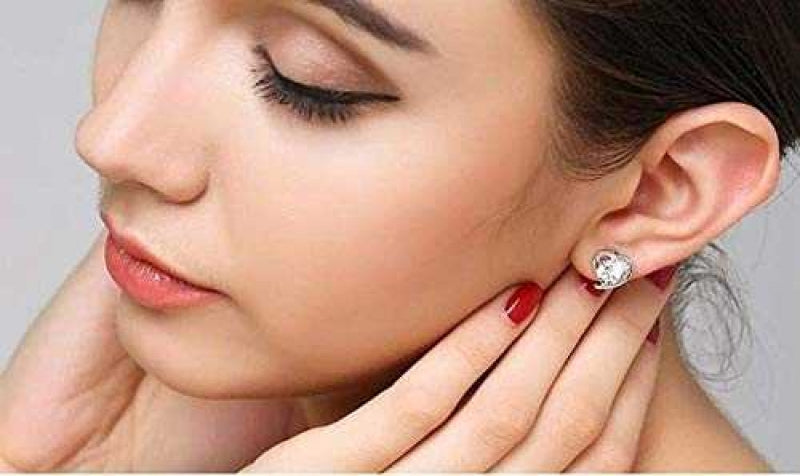 Women's Sterling Silver Heart Stud Earrings With Zirconia