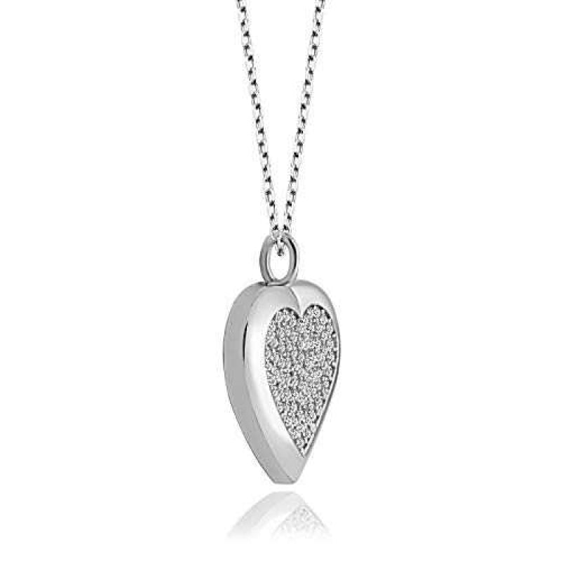 Women's Zirconia Studded Heart Necklace With 18 Inch Chain