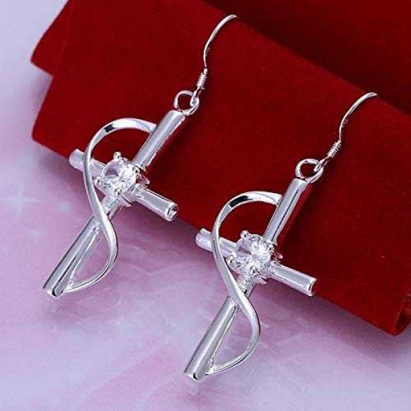Women's Silver Plated Cross Earrings With Fishhook Closure