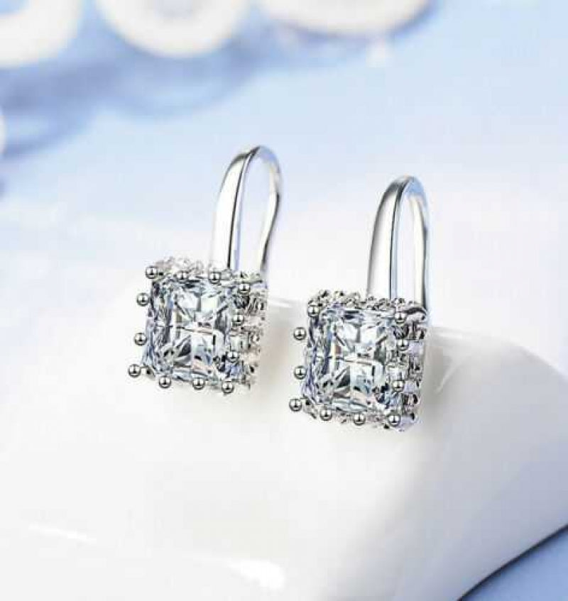 Women's Sterling Silver Square Stone Drop Hook Earrings