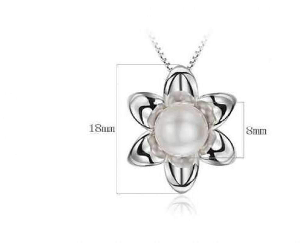 Women's Sterling Silver Flower Pearl Pendant Necklace
