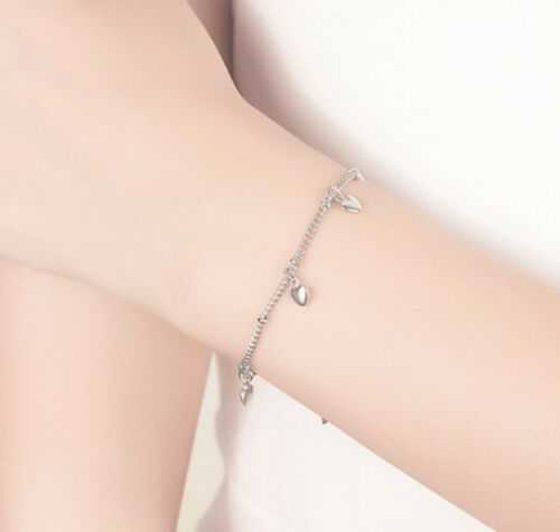 Women's Sterling Silver Heart Charm Chain Link Bracelet