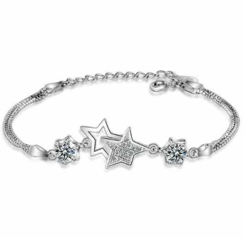 Women's Sterling Silver Star Linked Charm Chain Bracelet