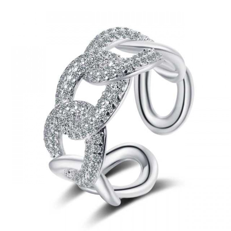 Women's Link Chain Open Ring Studded With Cubic Zirconia