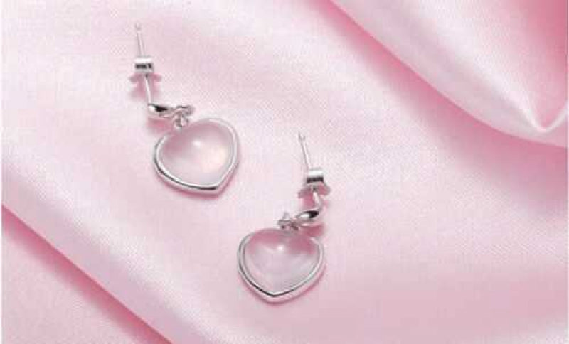 Women's Sterling Silver Heart Drop Earrings With Rose Quartz