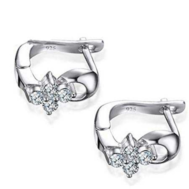 Women's Sterling Silver Floral Zirconia Stud Latchback Earrings