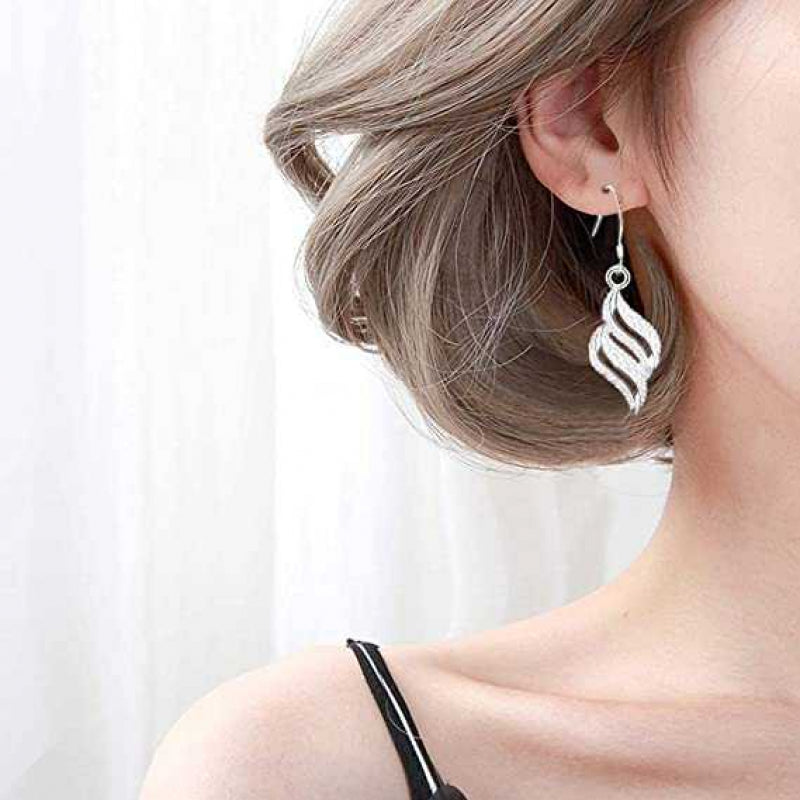 Women's Sterling Silver Leaf Drop Earrings With Hook Closure