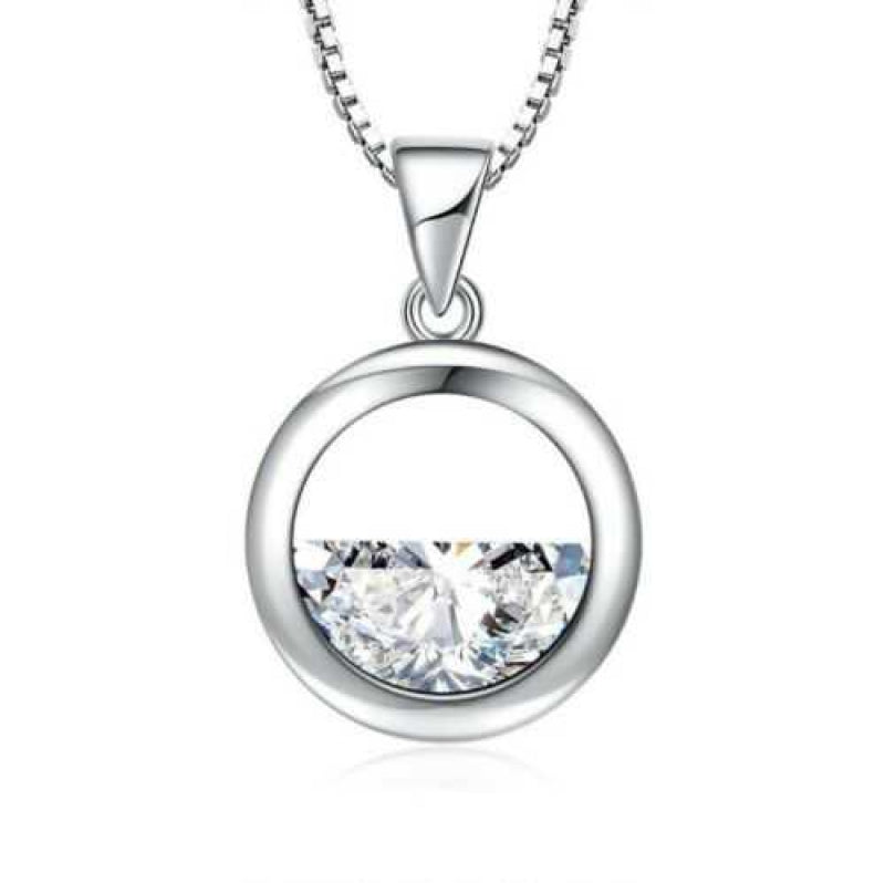 Women's Sterling Silver Half Open Circle Zirconia Necklace