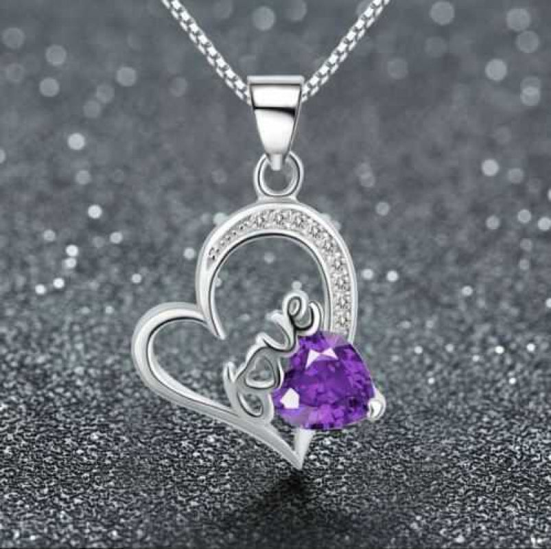 Women's Sterling Silver Heart Love Necklace With Zirconia