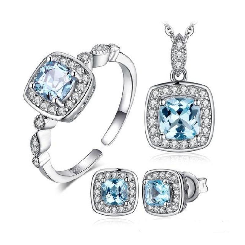 Women's Sky Blue Topaz Cut Sterling Silver Jewellery Set