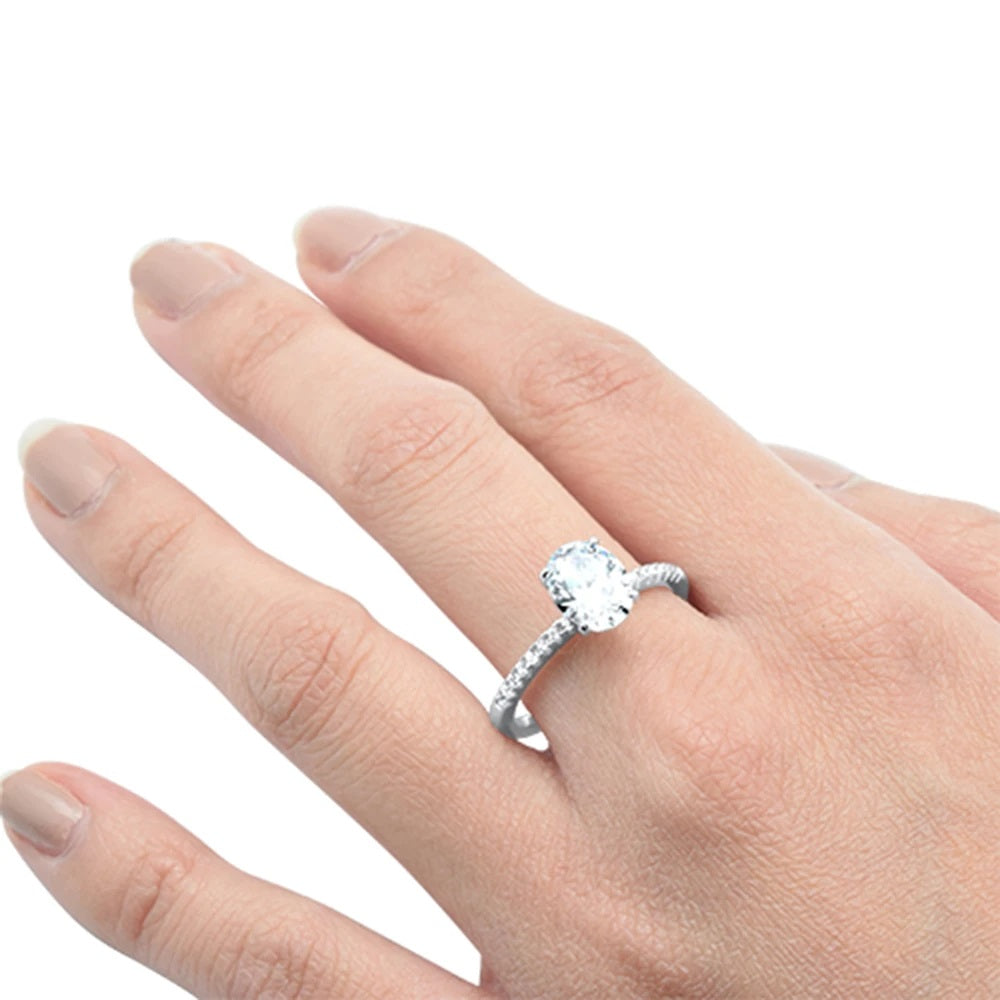 Women's Sterling Silver Oval Shape Zirconia Solitaire Ring