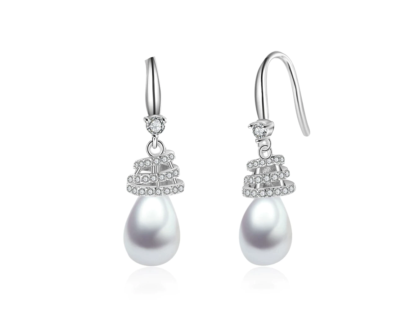 Women's Sterling Silver Pearl Drop Earrings With Cubic Zirconia