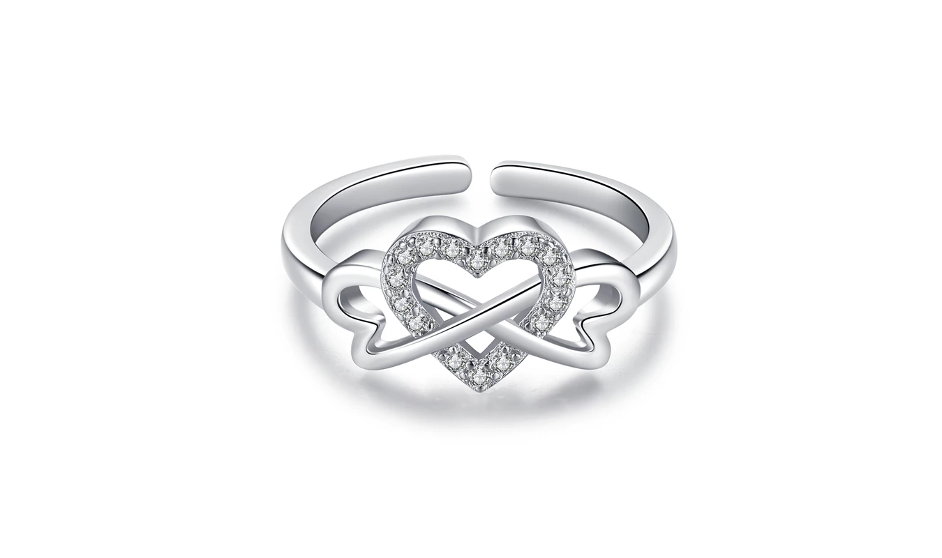 Women's Sterling Silver Adjustable Ring With Cubic Zirconia