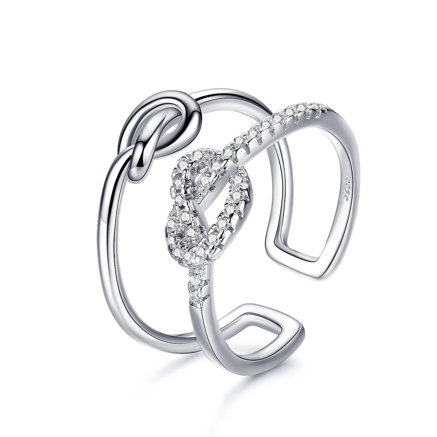 Women's Sterling Silver Knotted Heart Open Ring With Zirconia