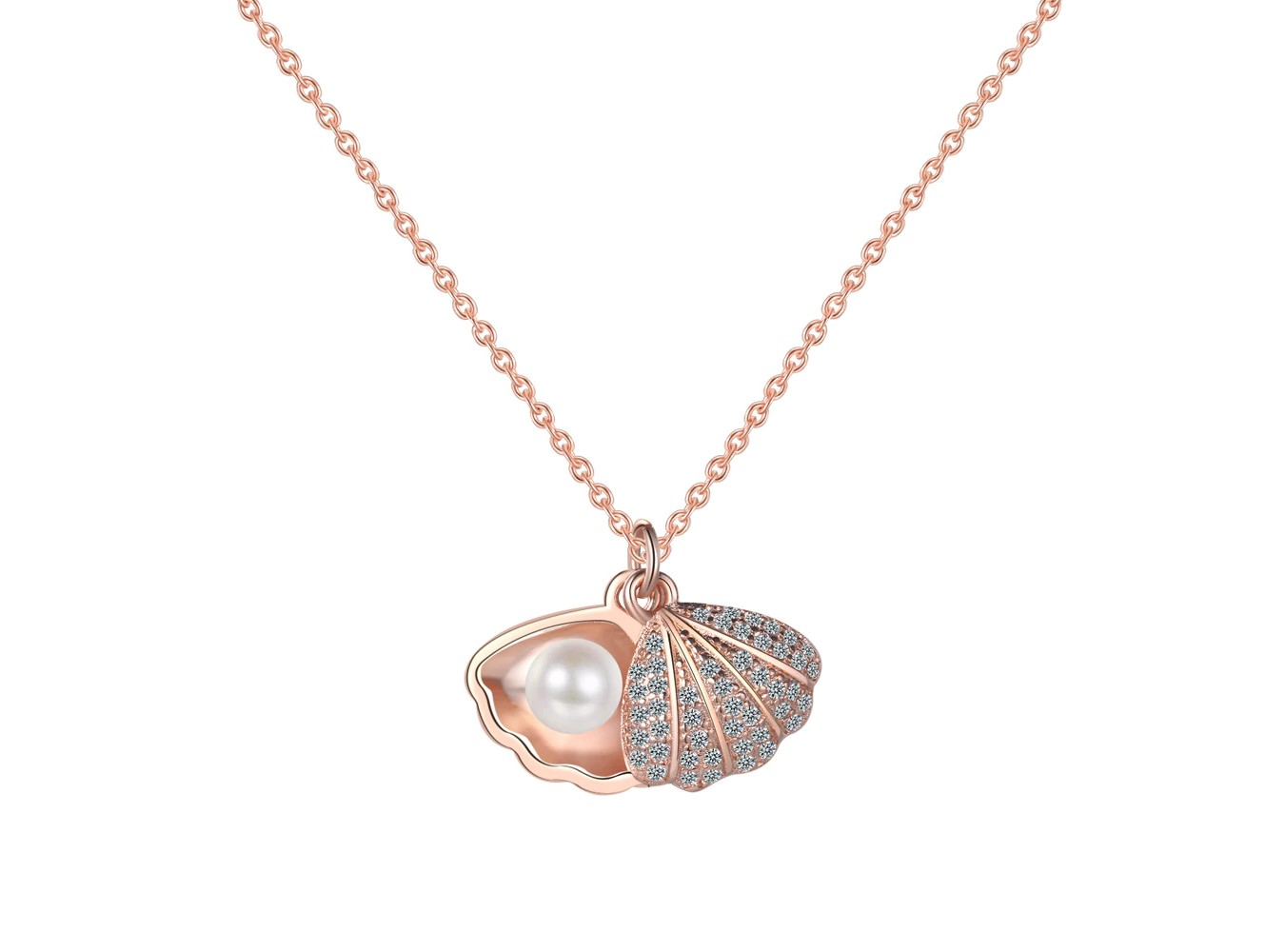 Women's Sterling Silver Oyster Shell Pendant With 18 Inch Chain