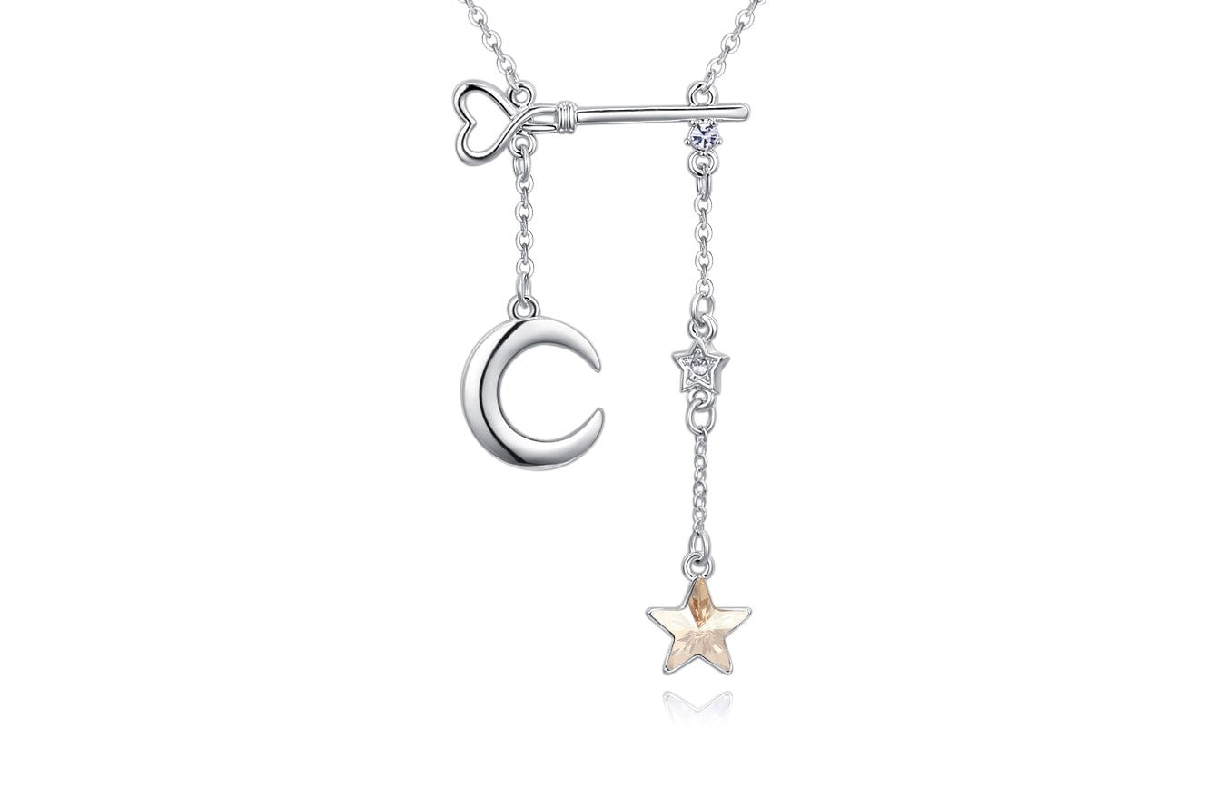 Women's Moon Star Key Pendant Necklace Studded With Crystals