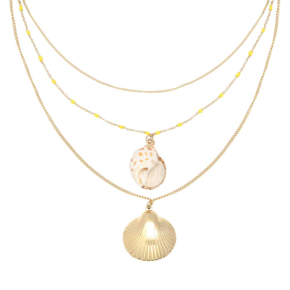 Women's Gold Plated Multi-Layered Shells Necklace