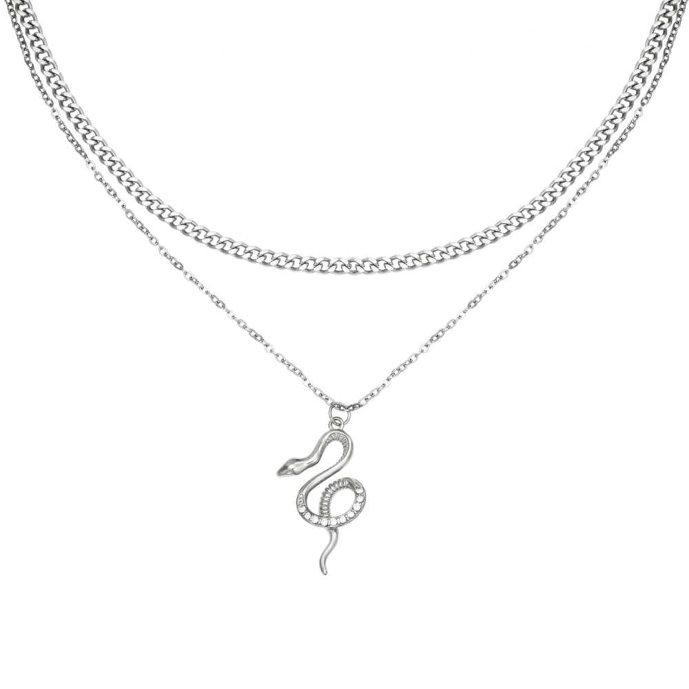 Women's Stainless Steel Layered Necklace With Snake Pendant
