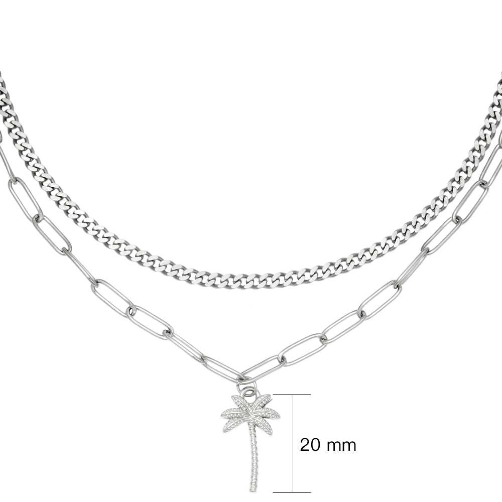 Women's Stainless Steel Layered Necklace With Palm Tree Pendant