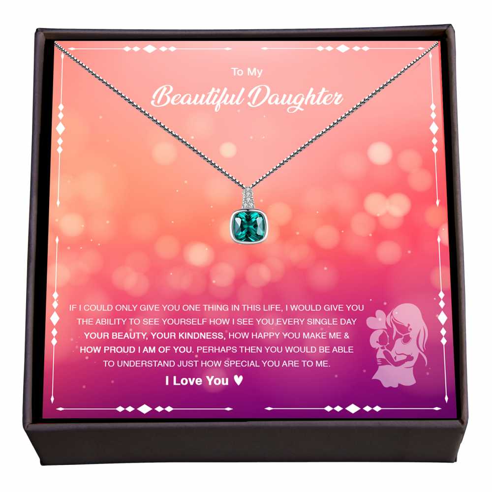 Women's Sterling Silver Square Necklace With To My Daughter Message Card