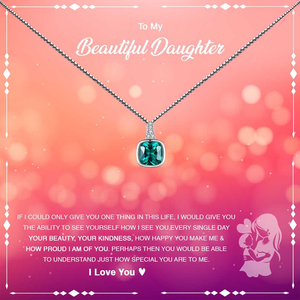 Women's Sterling Silver Square Necklace With To My Daughter Message Card