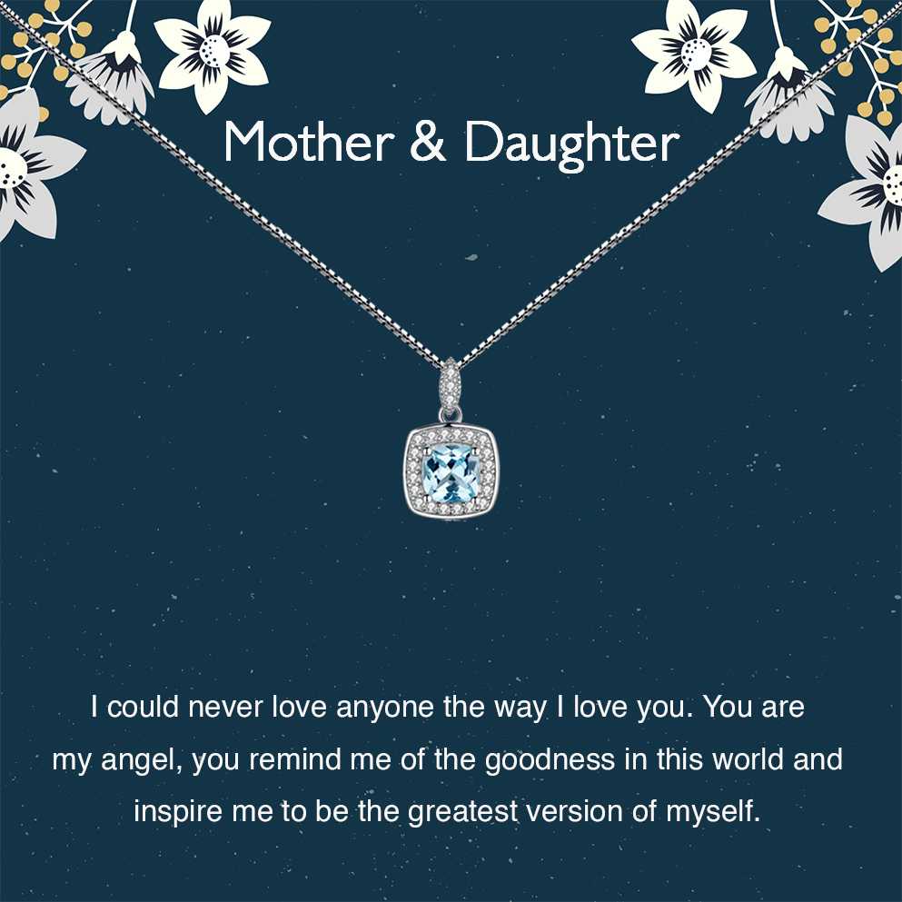 Women's Sterling Silver Topaz Pendant With Mom and Daughter Message Card