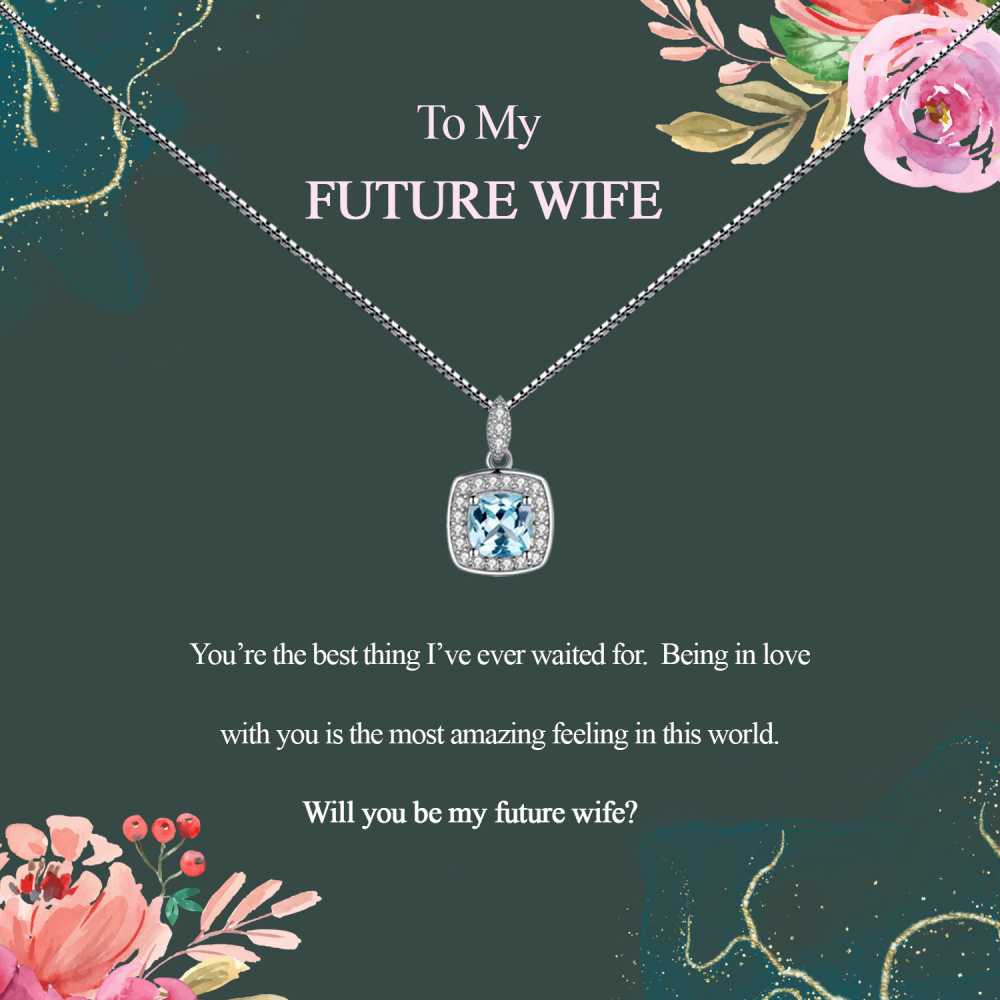 Women's Sterling Silver Blue Topaz Pendant Necklace With To My Future Wife Message Card