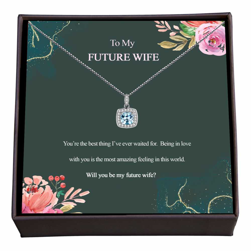 Women's Sterling Silver Blue Topaz Pendant Necklace With To My Future Wife Message Card