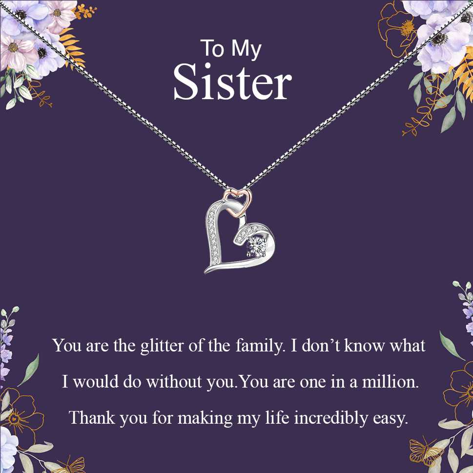 Women's Sterling Silver Heart Pendant Necklace With To My Sister Message Card