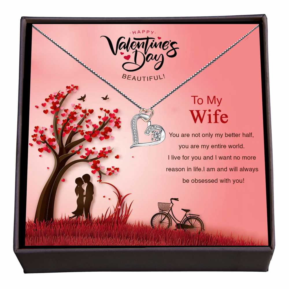 Women's Sterling Silver Heart Pendant Necklace With To My Wife Message Card