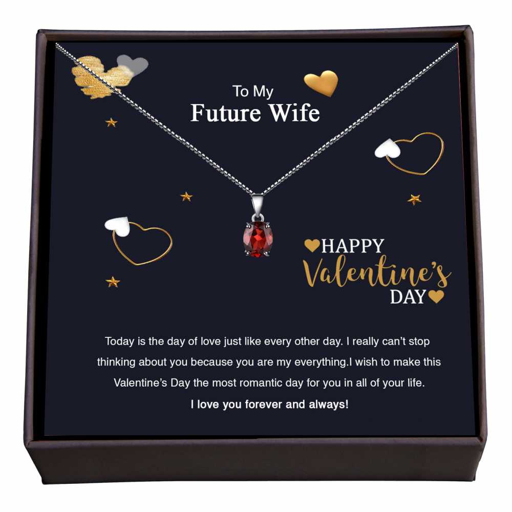 Women's Sterling Silver Gemstone Pendant Necklace With To My Future Wife Valentine's Message Card