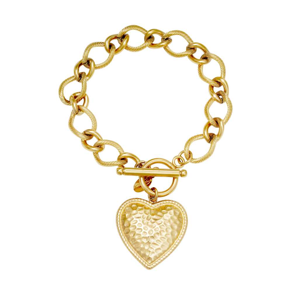 Women's Stainless Steel Heart Charm Link Bracelet