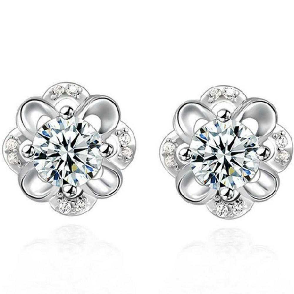 Women's Floral Crystal Rose Stud Earrings In Sterling Silver