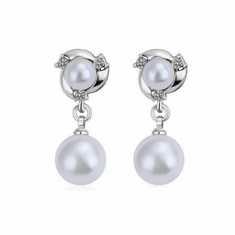 Women's Sterling Silver Pearl Dangle Drop Earrings With Zircon