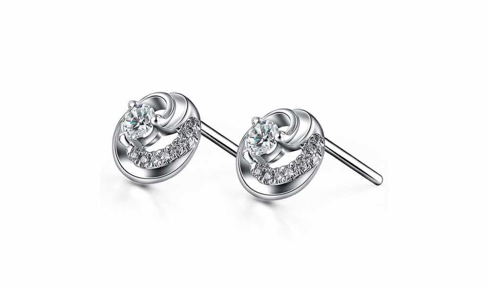 Women's Sterling Silver Swirl Stud Earrings With Cubic Zirconia