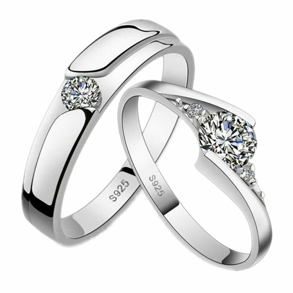 Unisex Sterling Silver Adjustable Couple Rings With Zirconia