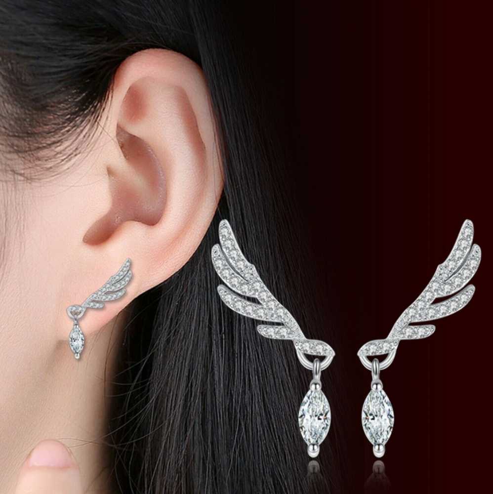 Women's Sterling Silver Angel Wing Drop Stud Earrings
