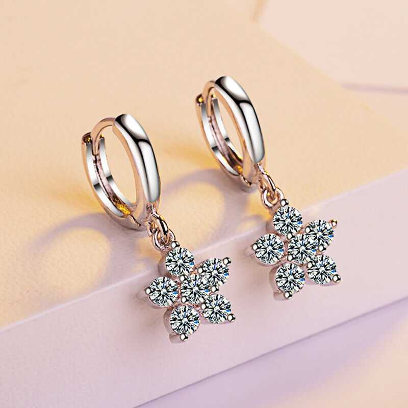 Women's Sterling Silver Hoop Stud Earrings With Cubic Zirconia