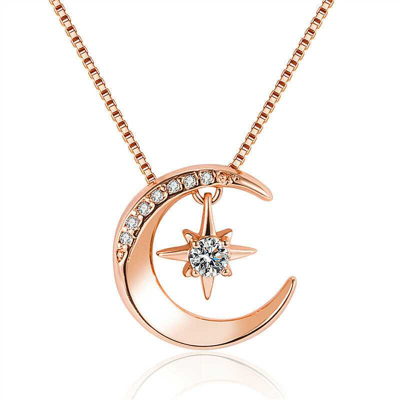 Women's Sterling Silver Moon Star Necklace With 18-Inch Chain