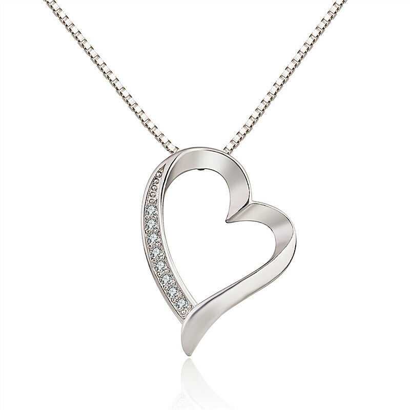 Women's Zirconia Heart Pendant Necklace In Sterling Silver
