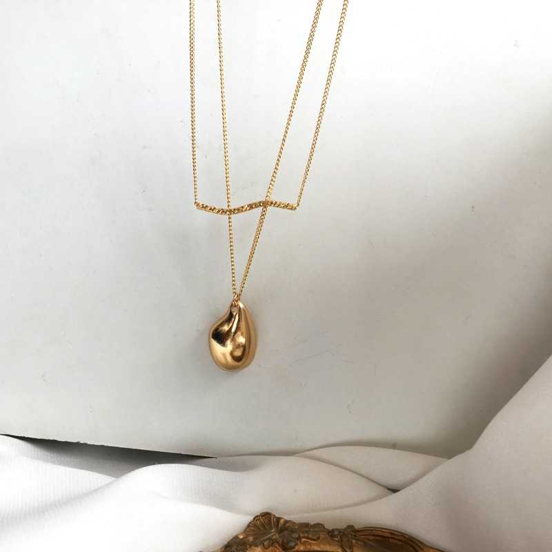 Women's Layered Necklace With Wave And Waterdrop Pendant